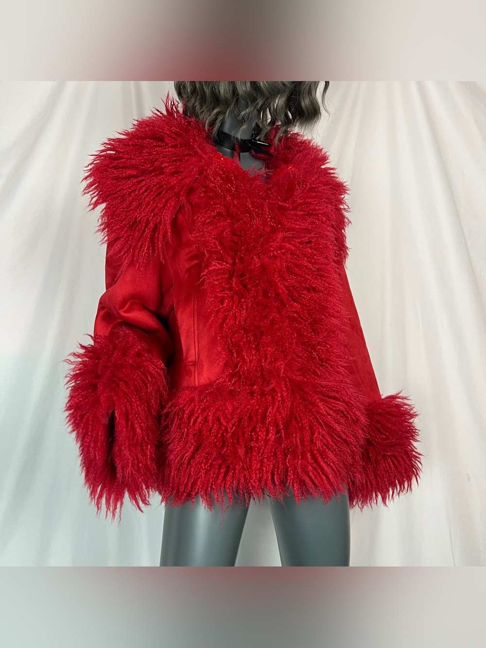 Vibrant Red Plush Faux Fur Penny Lane Coat